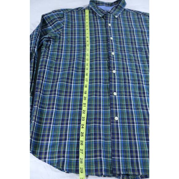 Chaps Plaid Button Down Shirt Men’s Medium Blue Green Long Sleeve - Picture 2 of 9